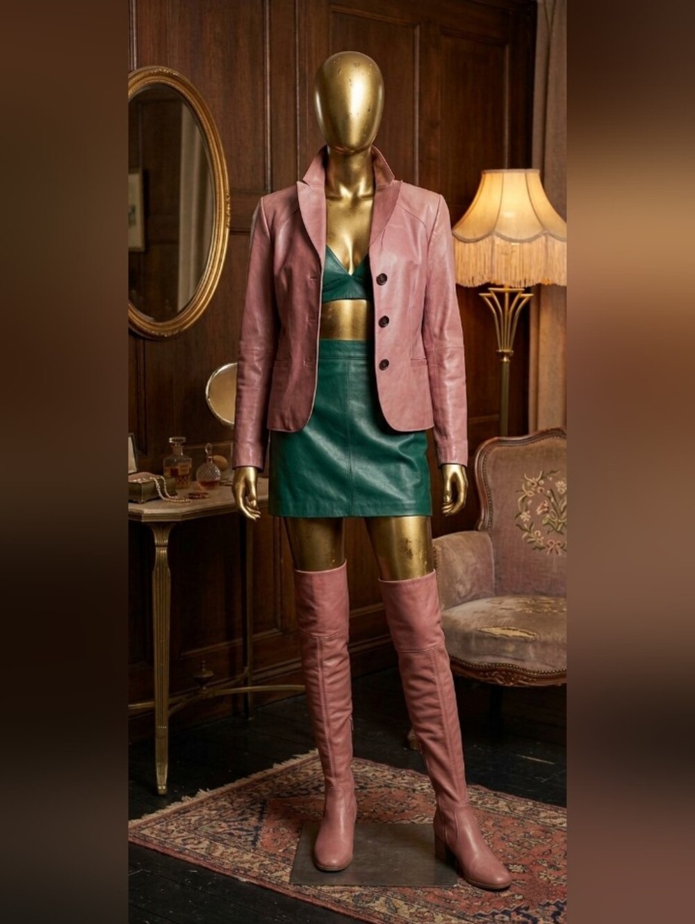 Vintage Rose Pink Leather Blazer Jacket - Women